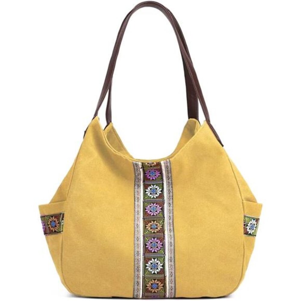 Women Canvas Hobo Purse Multi Pocket Tote Shopper Shoulder Bag Casual Top Handle